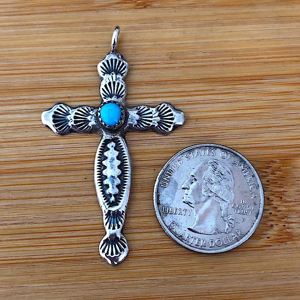 $48 Vintage Estate Cross Sterling Silver & Turquoise No Mark - Picture 7 of 7